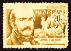 בול לזכרו של איגנץ זמלווייס, שהוציאה ממשלת הונגריה ב-1955. צילום: shutterstock