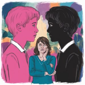 תמונה שמכילה ציור, תמונה, פני אדם, איור התיאור נוצר באופן אוטומטי