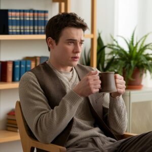 תמונה שמכילה אדם, בתוך מבנה, לבוש, קיר תוכן שנוצר על-ידי בינה מלאכותית עשוי להיות שגוי.