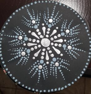 A circular black and white design with white dots AI-generated content may be incorrect.