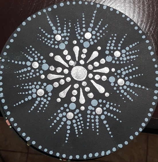 A circular black and white design with white dotsAI-generated content may be incorrect.