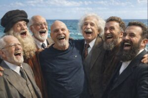 A group of men laughing AI-generated content may be incorrect.