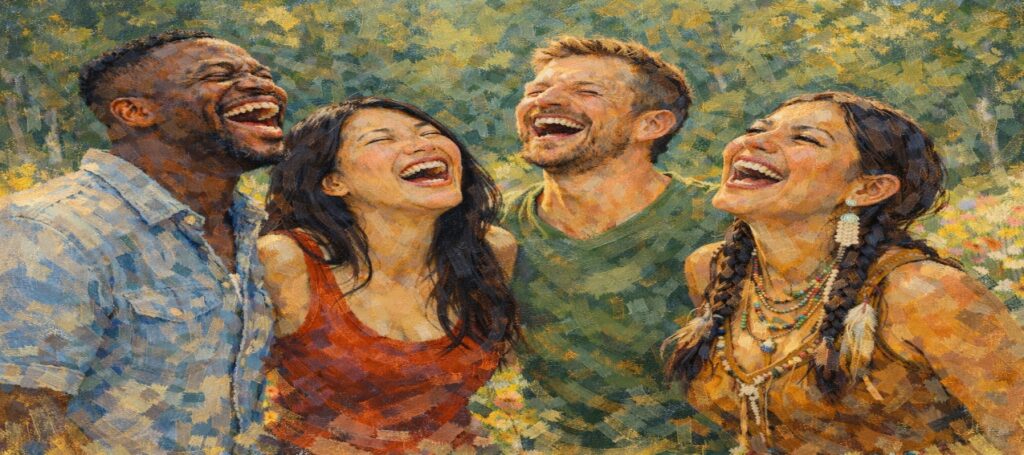 A group of people laughingAI-generated content may be incorrect.