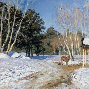 A painting of a deer in a snowy forest AI-generated content may be incorrect.